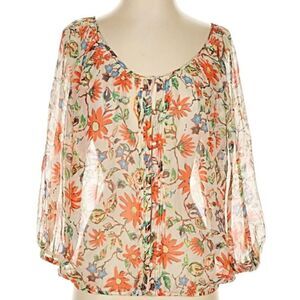 Joie 100% Silk Top Size Small Boho Floral Hippie Peasant Cottage Style D42-22147